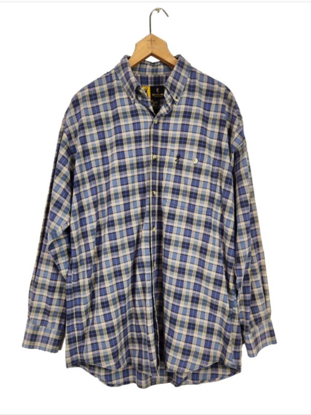 Browning Button Up Shirt Men's L Long Sleeve Blue Plaid Outdoor Casual